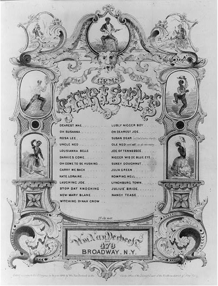Music cover advertising the songs of the Christy minstrels